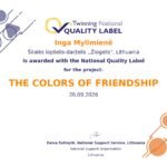 Du nacionaliniai „eTwinning“ kokybės ženkleliai mokytojai Ingai Mylimienei etwinning projekto draugystes spalvos sertifikatas 2026 09 20 (1) page 0001